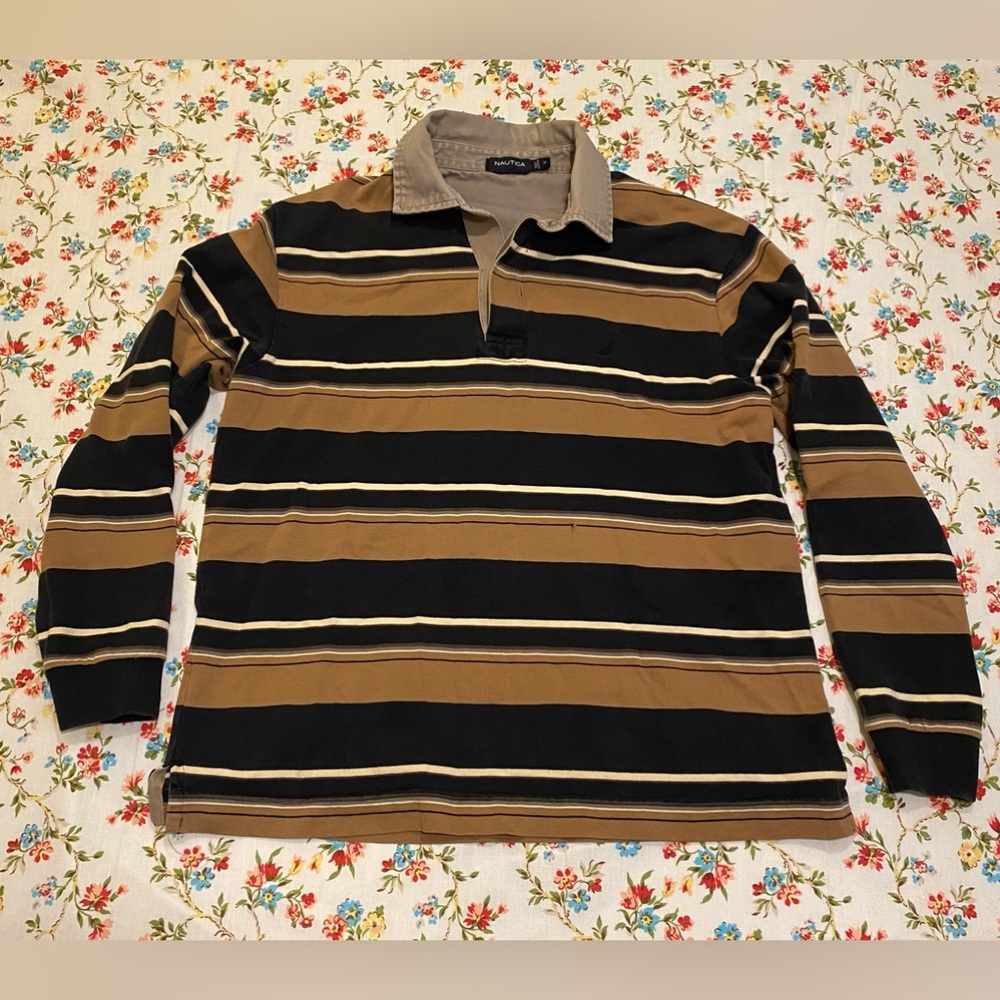 Vintage Nautica, striped, rugby polo, heavy material, size M
